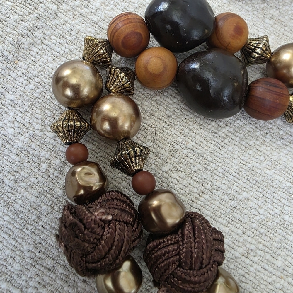 Boho Long Wood Bead Necklace with Large Tassel - Picture 6 of 8